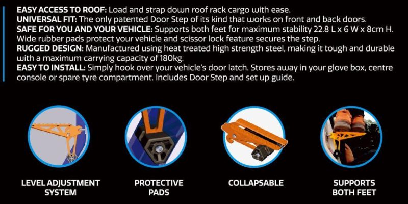 Load 400 Lbs Universal Fit Car Door Step Multi-Function Portable Doorstep for Universal to Roof Racks Feet Folding Car Doorstep