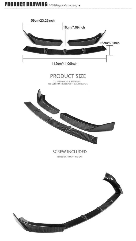 Carbon Fiber Front Lip for Audi S3 A3 Sline Base Prestige Progressiv Premium Plus Sedan 4-Door17-19