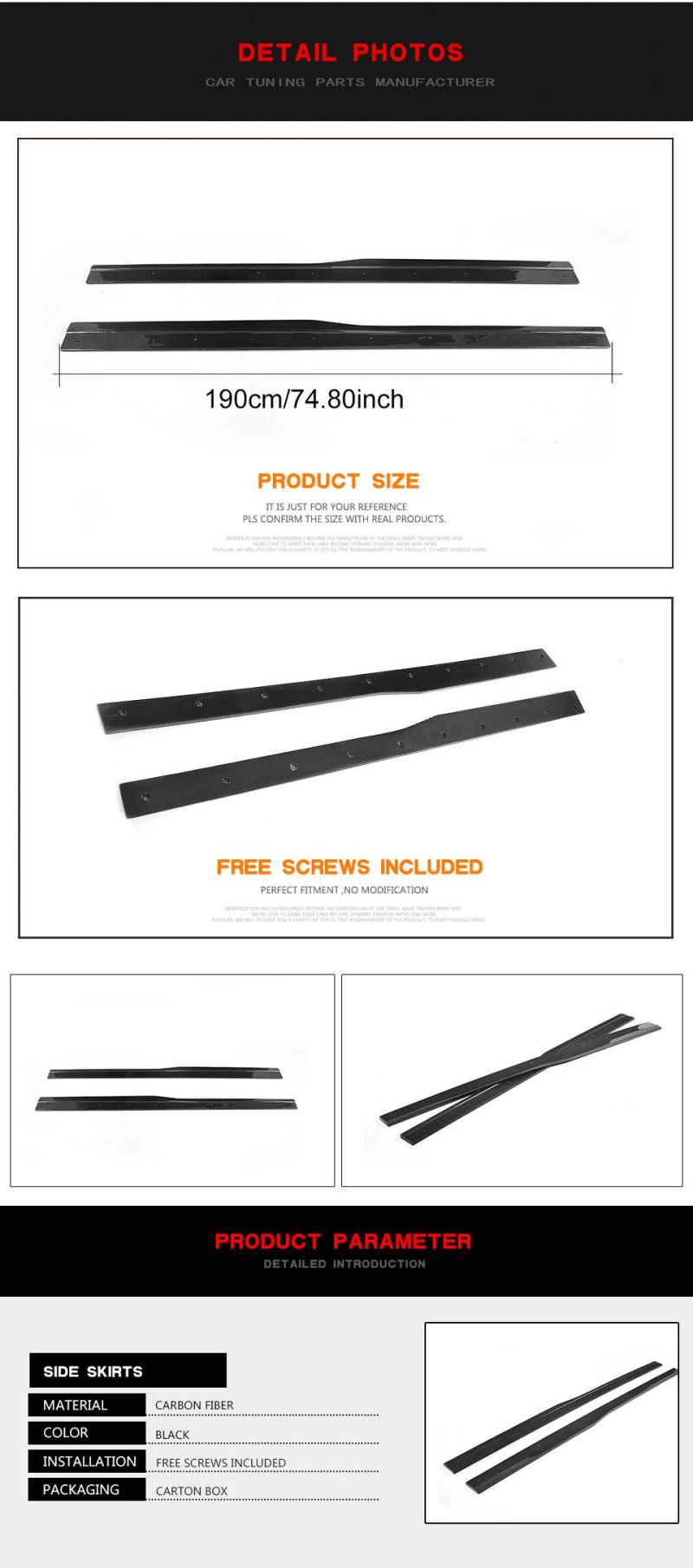 Carbon Fiber Car Side Skirts Extension for Volkswagen VW Golf 7 VII Mk7 R R-Line 2014-2017