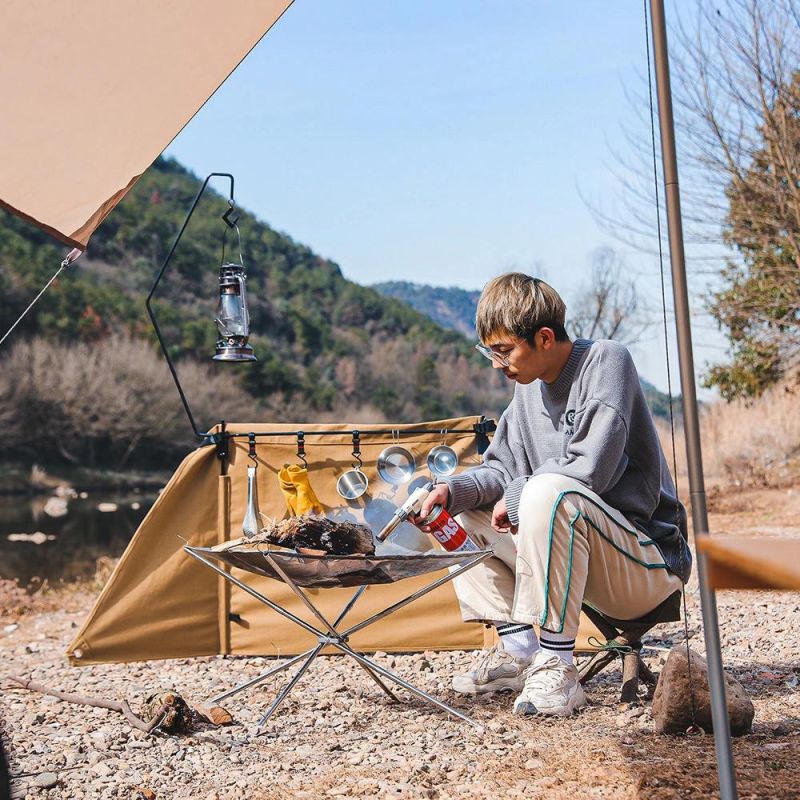 Camping Canvas Iron Multifunctional Folding Triangle Windproof Outdoor Hiking Self-Driving Cooking Windbreak Wyz15469