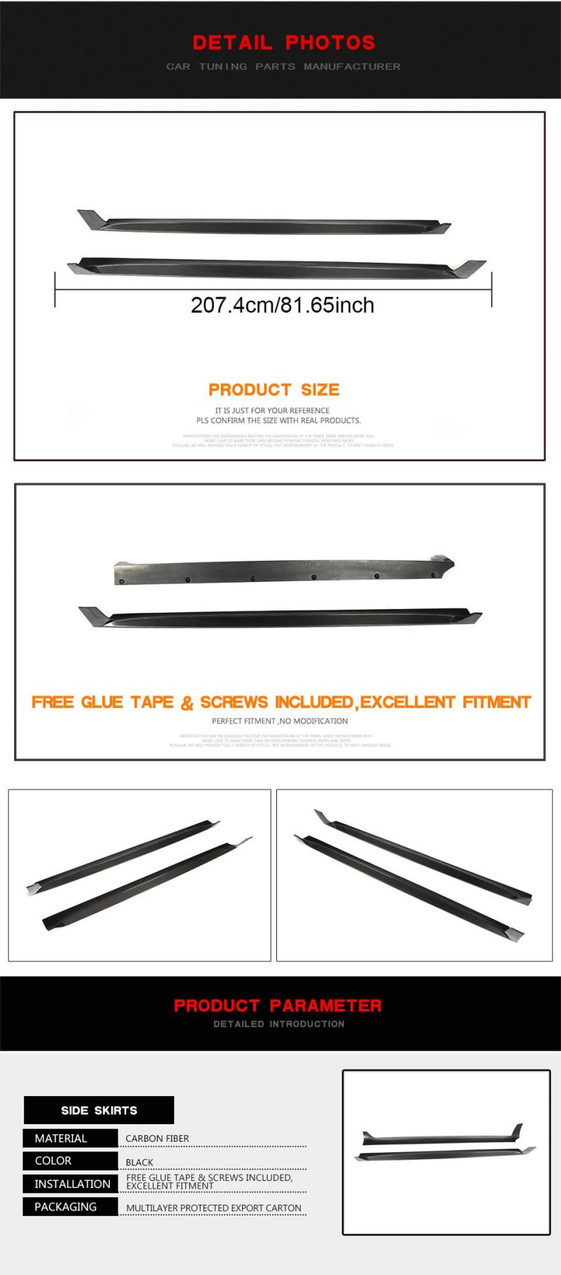 Carbon Fiber Side Skirts Extension for Tesla Model 3 Sedan 4-Door 2017-2019