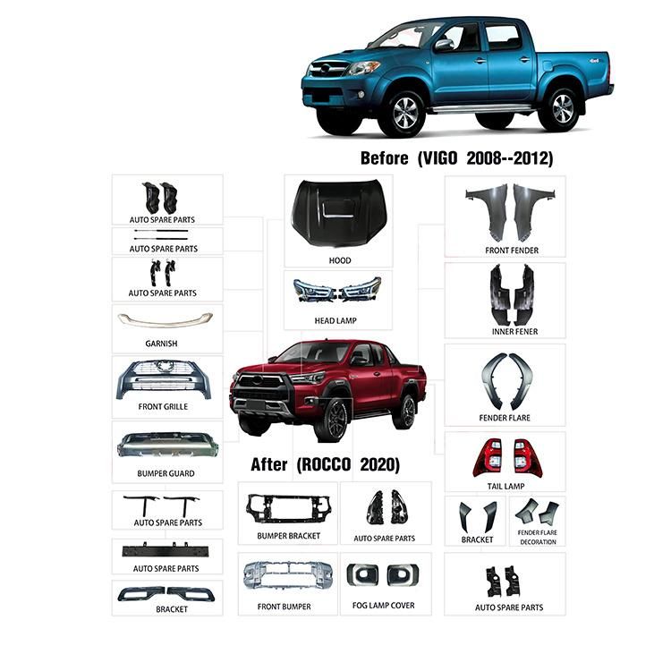 Car Front Bumper Facelift Conversion Bodykit Body Kit for Toyota Hilux Vigo 2008-2012 Change Upgrade to 2021 Revo Rocco