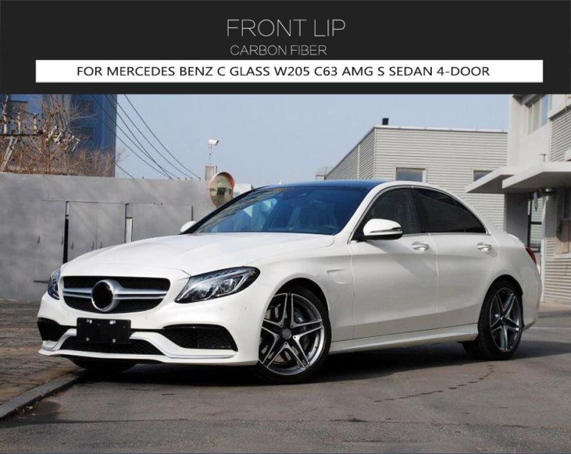 for Mercedes Benz C Class W205 C63 Carbon Fiber Front Bumper Lip B Style Sedan 4-Door 2015-2018