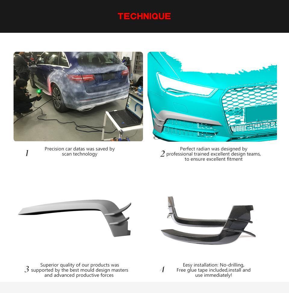 Carbon Fiber Front Bumper Fins for Audi A6 S6 Quattro S-Line 4-Door 2015-2018