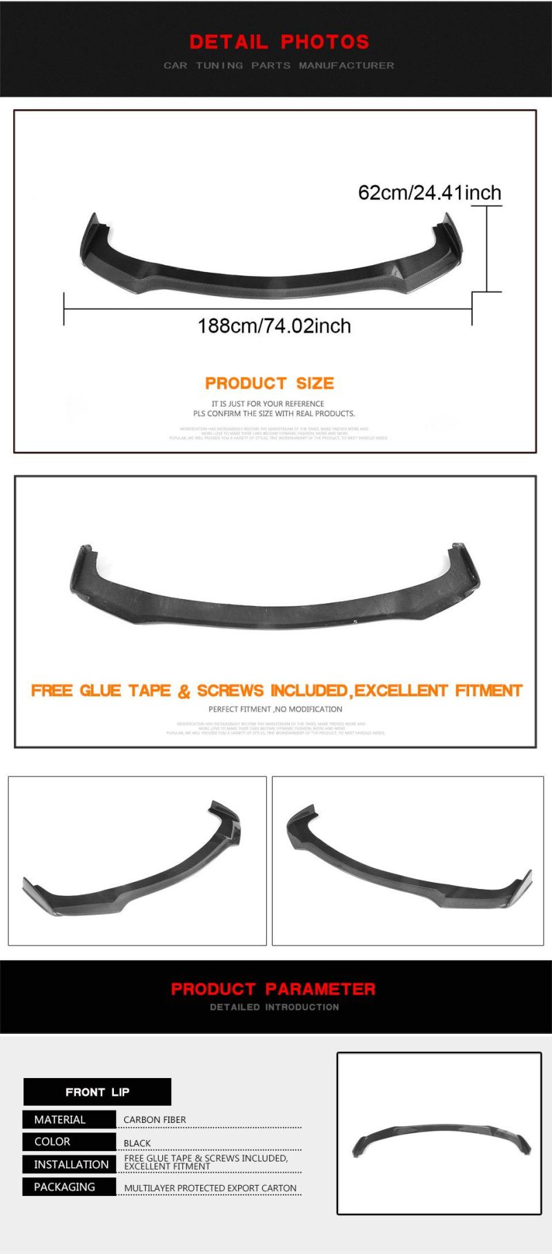 Carbon Fiber Car Front Bumper Spoiler Lip for 2018 Infiniti Q50 Base Standard