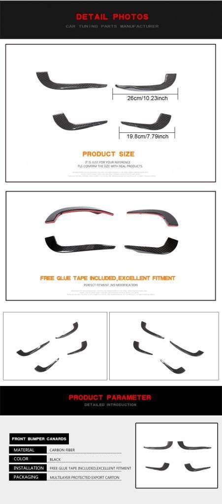 Carbon Fiber Front Bumper Fins for Audi RS3 Sedan 4-Door 2017-2019