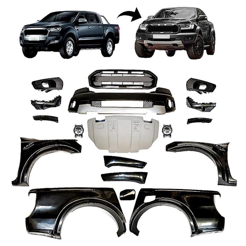 Car Front Bumper Grille Wide Face Facelift Conversion Body Kit Bodykit for Ford Ranger T7 T8 Upgrade to Raptor 2016-2019