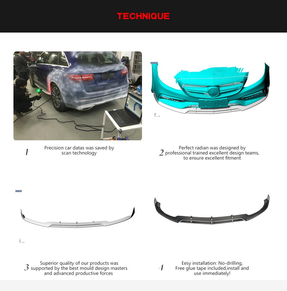 for Mercedes Benz C Class W205 C63 Carbon Fiber Front Bumper Lip B Style Sedan 4-Door 2015-2018
