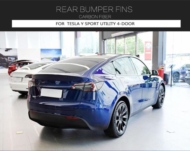 Dry Carbon Fiber Car Rear Bumper Canards Splitter for Tesla Model Y Sport Utility 4-Door 2019-2021