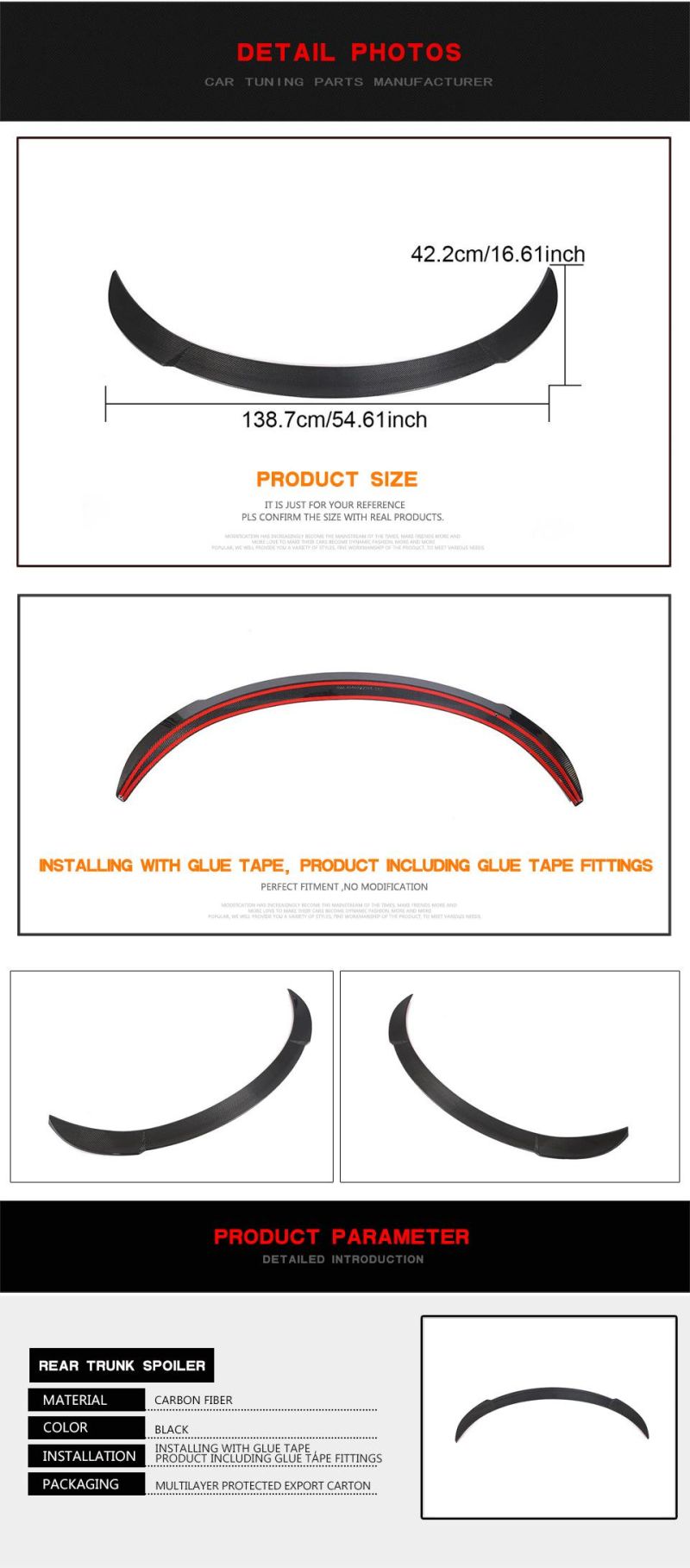 Carbon Fiber Rear Trunk Spoiler for Tesla Model Y Sport Utility 4-Door 2019-2021