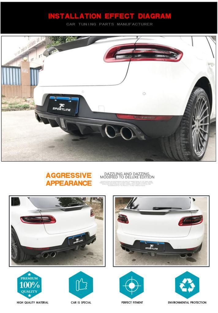Carbon Fiber Rear Bumper Diffuser with LED for Porsche Macan
