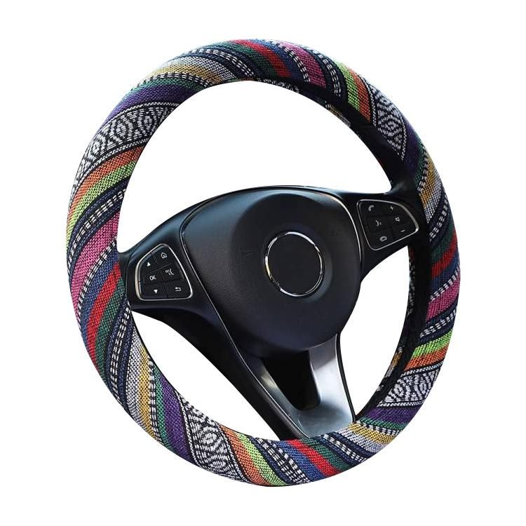 Car Steering Wheel Cover Boho Breathable Coarse Flax Cloth