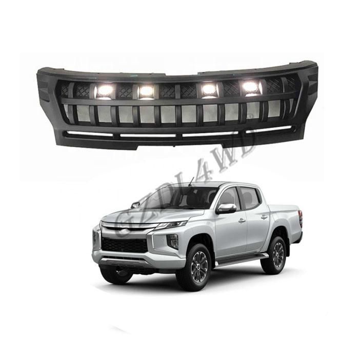 Pickup Truck Accessories Front Black Grill with LED Light Bumper Grill with 4 Amber Lights for Triton L200 2019