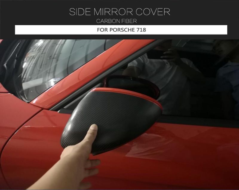 Carbon Fiber Auto Side Mirror Covers Trims Caps for Porsche 718 Boxster Cayman 2 Door Convertible Coupe 2016 - 2018 LHD