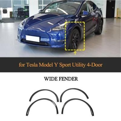 Dry Carbon Fiber Car Wheel Eyebrow Arch Trim Lips Fender Flares Protector for Tesla Model Y 2019-2021