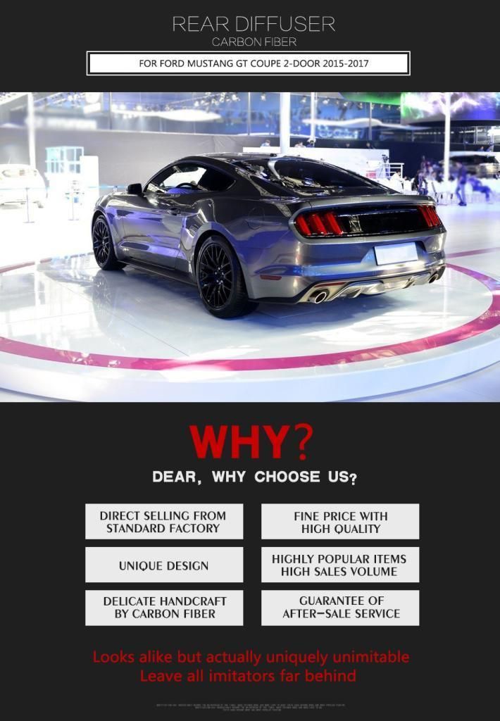 Carbon Fiber Rear Bumper Diffuser for Ford Mustang Gt Coupe 2-Door 2015-2017