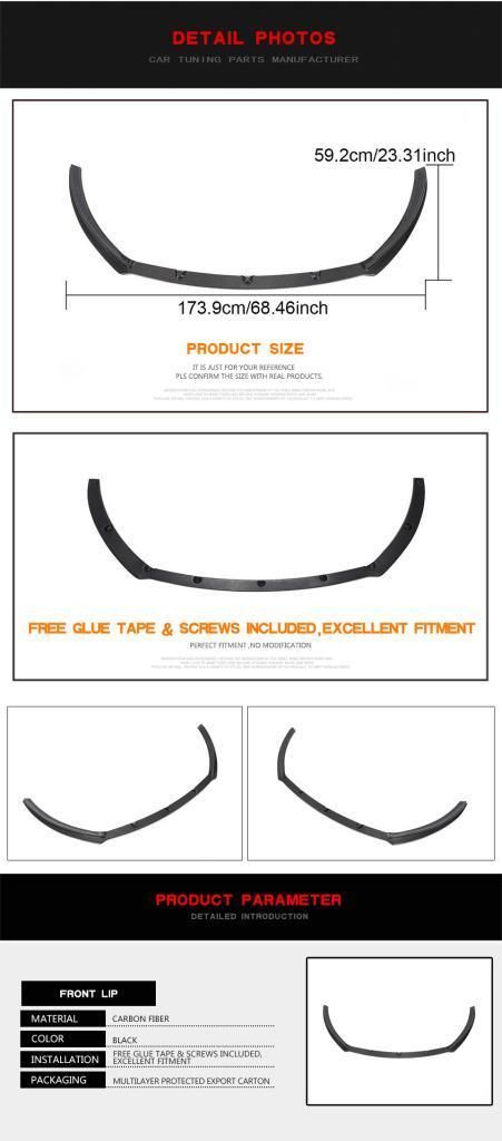 Carbon Fiber Front Bumper Lip Spoiler Splitters for Volkswagen Cc 2013 - 2018
