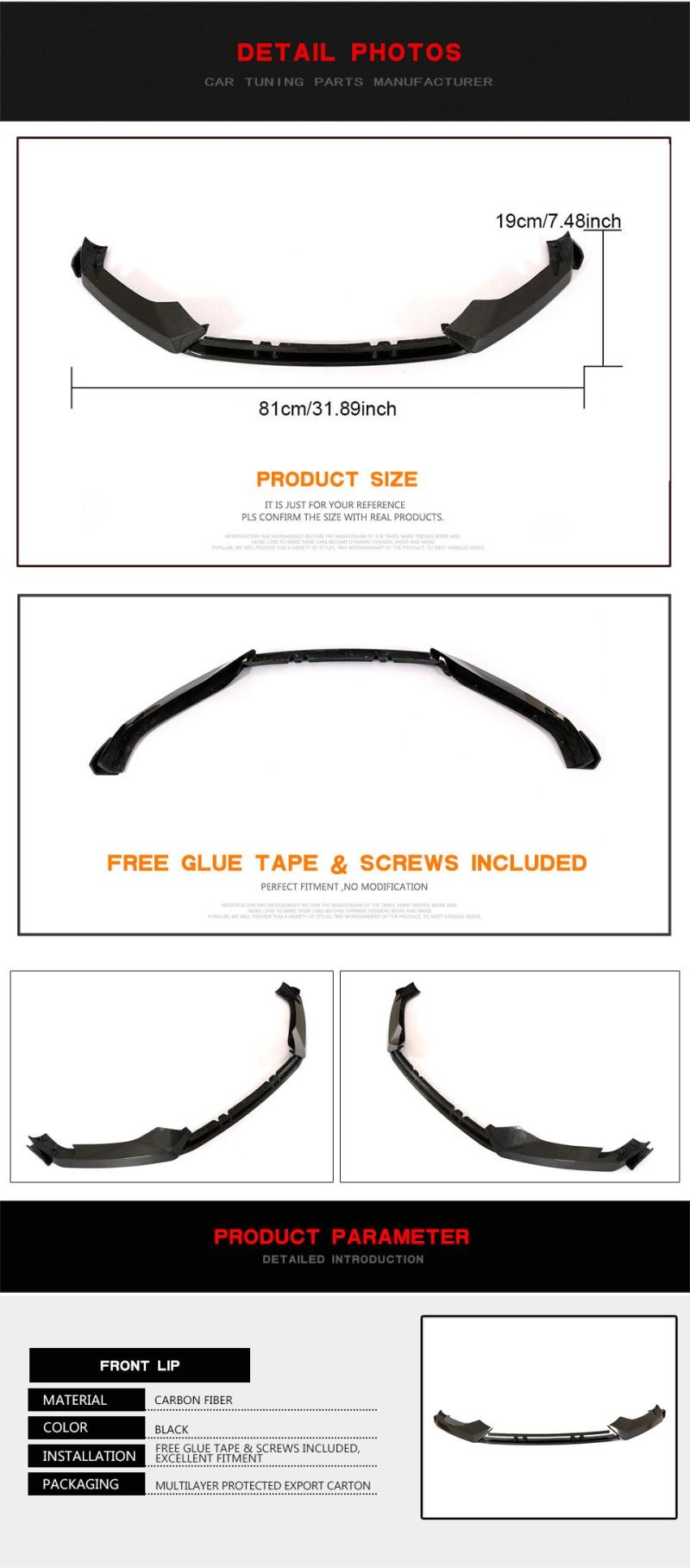 Car Carbon Fiber Ttrs Front Bumper Lip Spoiler for Audi 2016-2018