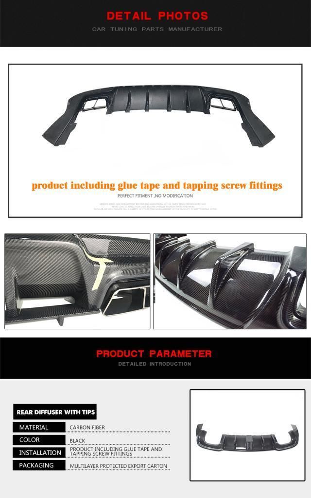 Carbon Fiber Rear Bumper Diffuser with Tips for Maserati Levante 2016-2018