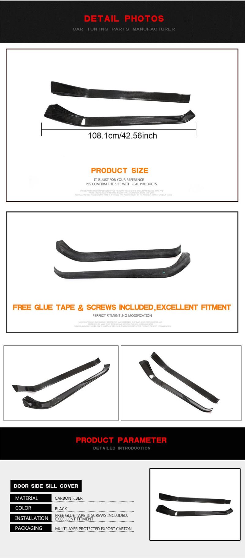 Carbon Fiber Door Side Sill Cover for Porsche Carrera S 4s Turbo S Gt2 Gt3 Targa 4s 997 911 2005-2011