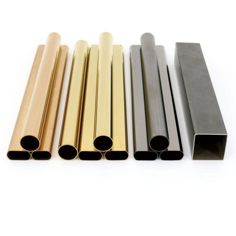 Stainless Steel Welded Flat Sided Oval Pipes (Tubes) with Titanium-Plated for Cars