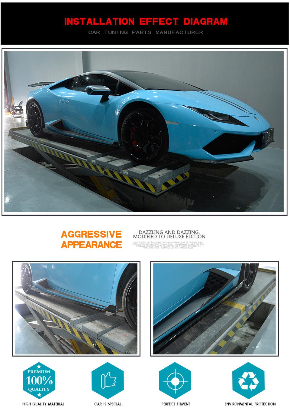 D Style Carbon Fiber Side Skirts for Lamborghini Huracan Lp600 Lp610 Coupe 2-Door 14-17