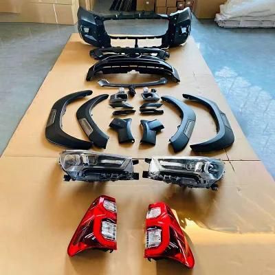 Auto Body Kit Front Bumper with Grille and Lamp for Toyota Hilux Vigo 2004-2018 Upgrade to Rocco 2020 2021