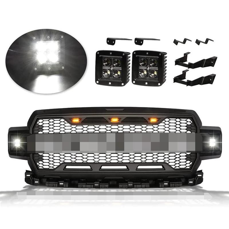 with 5PCS LED Light 4X4 ABS Plastic Matte Black Car Front Grill Grille for Ford F150 F-150 2018