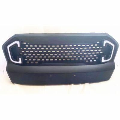 Car Grille Fit for Ford 16-18 Ranger T7 Front Face Grid Black with Light