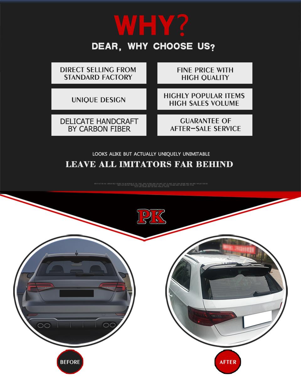 Carbon Fiber Rear Roof Spoiler for Audi S3 RS3 A3 8V Sline 2-Door 2014-2018