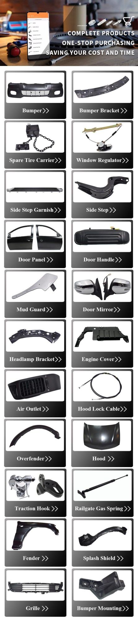 Kowze Car Parts Auto Body System Car Accessories Spare Parts Auto Body Part Auto Parts for Mitsubishi L200 Pajero MPV Nissan Toyota Ford Isuzu Mazda Chevrolet
