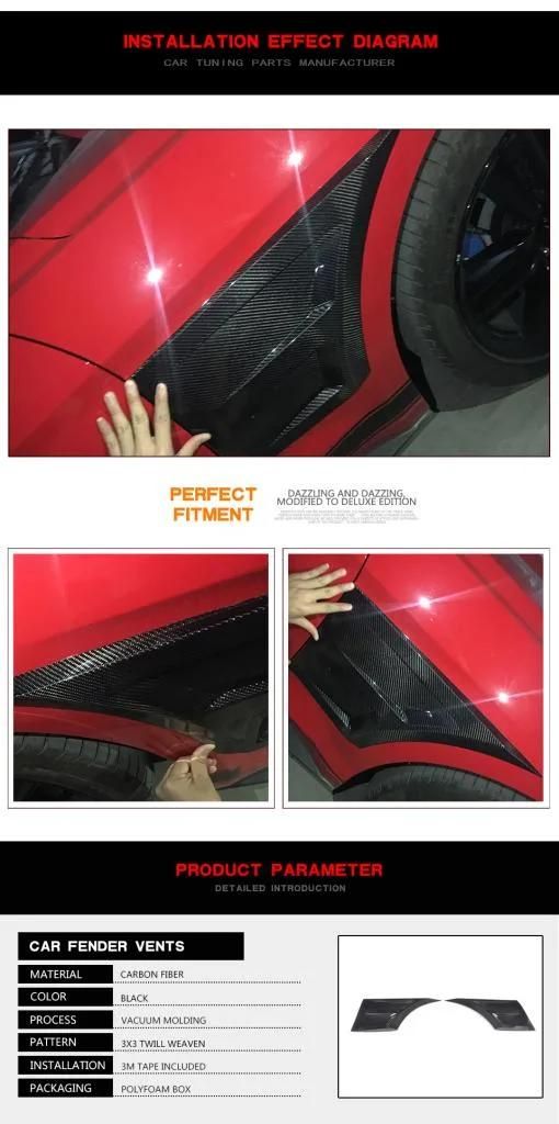 Carbon Fiber Car Fender Vents Trims for Ford Mustang Gt Coupe 2-Door 2015-2017