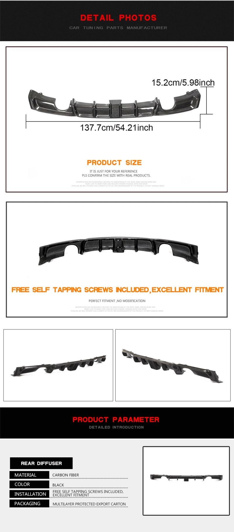Carbon Fiber Car Rear Diffuser for BMW 3 Series F30 F35 320I 328I 335I 340I M-Sport 2012-2018