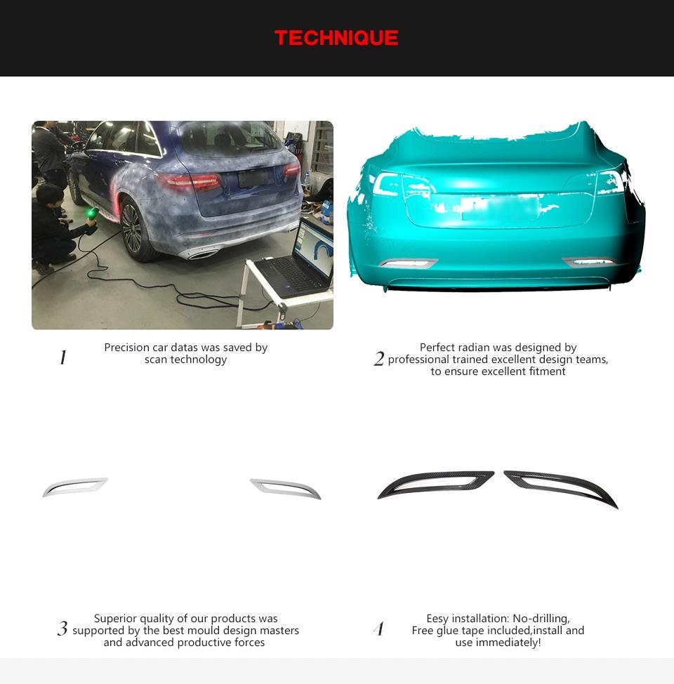 Dry Carbon Fiber Rear Bumper Reflector Cover Trims for Tesla Model 3 Sedan 4-Door 2016-2020