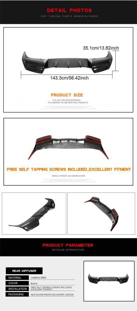 Carbon Fiber Rear Diffuser for Tesla Model Y Sport Utility 4-Door 2019-2021