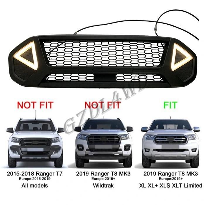 Front Net Grill Grille Matte Black for Ford Ranger MK3 T8 2019-2020 No Logo