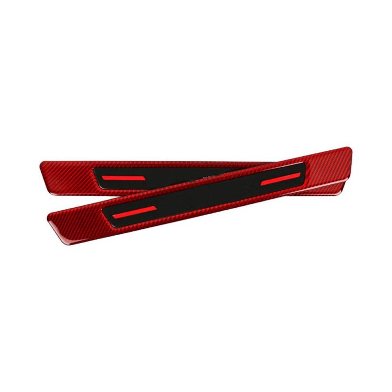 Carbon Fiber Red Rubber Car Door Sill Scuff Plate Cover Step Protecto