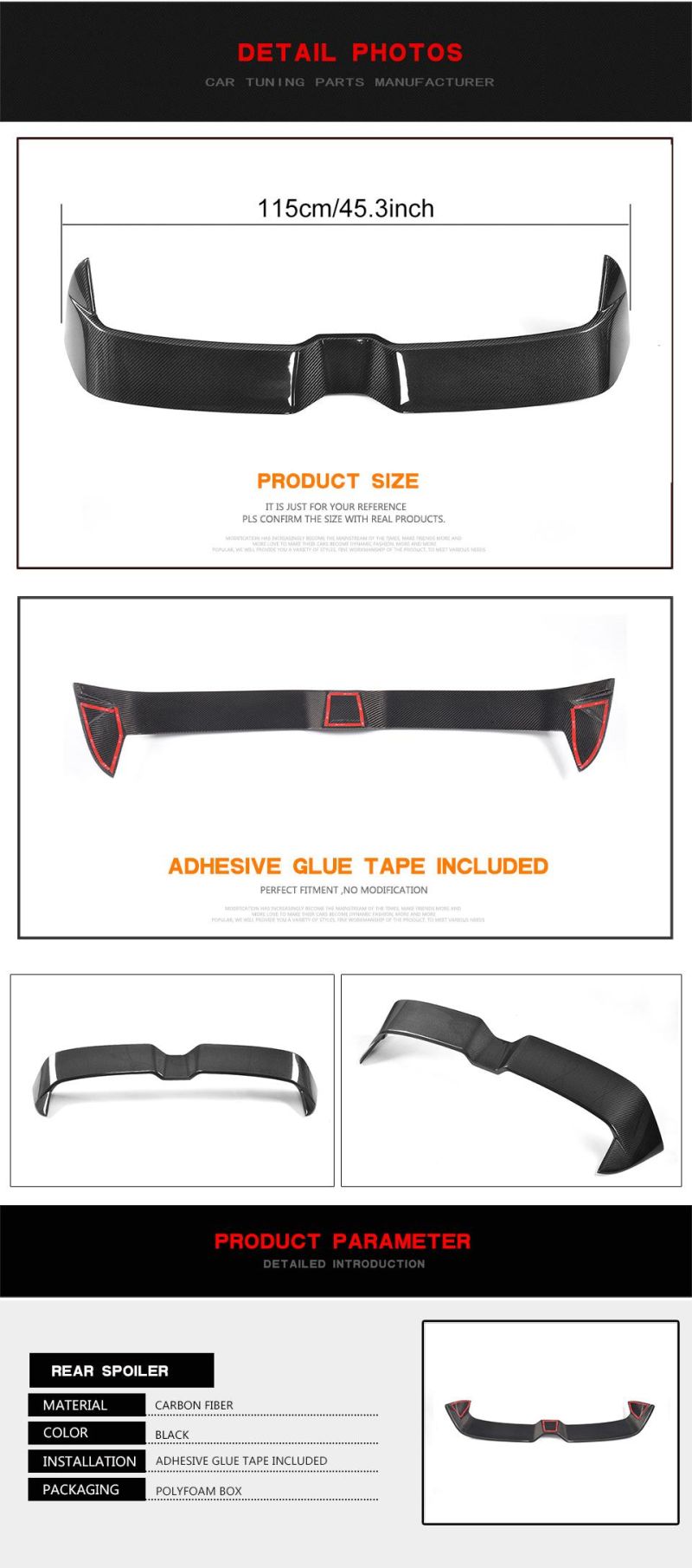 Carbon Fiber Rear Roof Spoiler for Audi S3 RS3 A3 8V Sline 2-Door 2014-2018