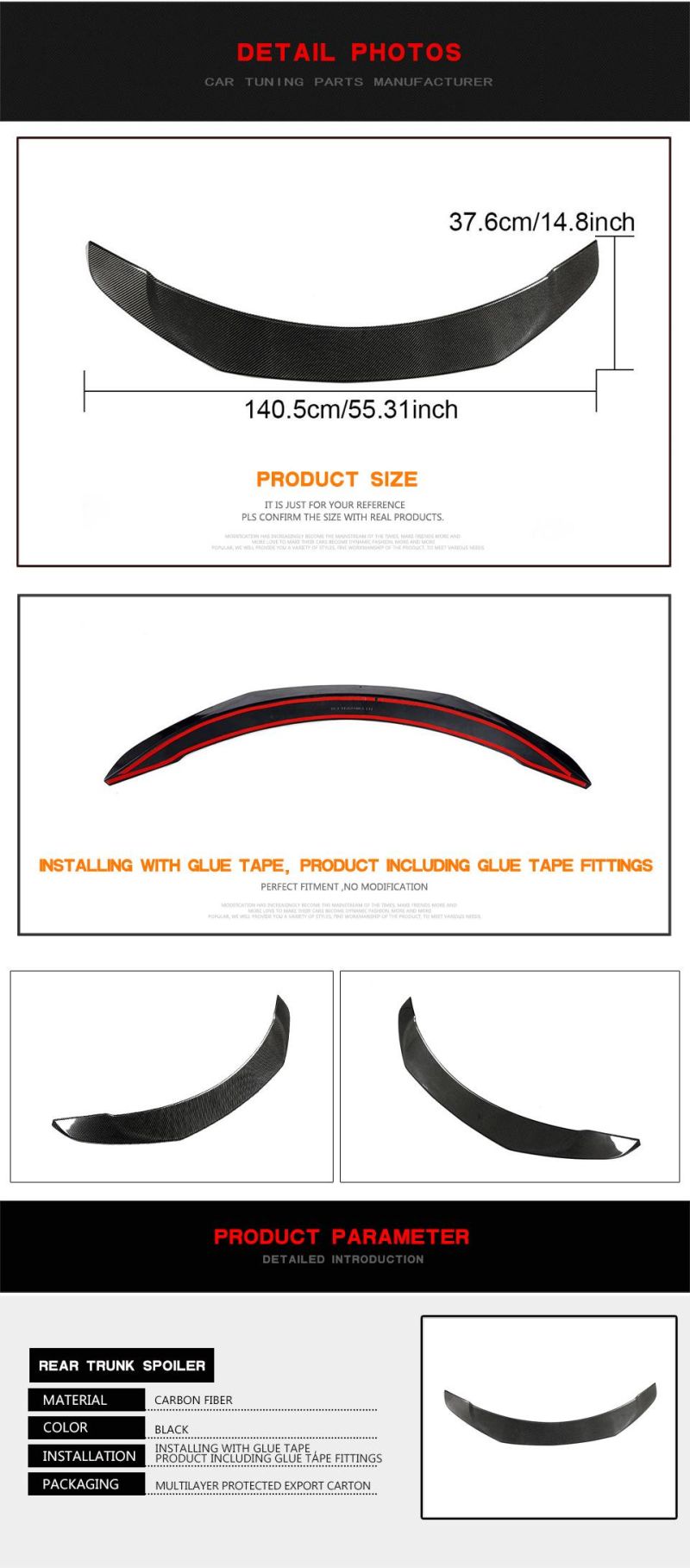 Carbon Fiber Rear Wing Spoiler for Tesla Model 3 Sedan 4-Door 2016-2019