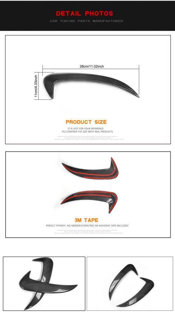 2PCS/Set Carbon Fiber Rear Bumper Canards Vents Trims for Mercedes Benz C-Class W205